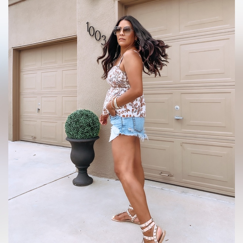 Smocked floral tank top